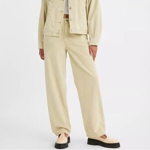 Levi's 94 Baggy Women's Corduroy Pants Size 34 Wide Leg Cream Beige Casual